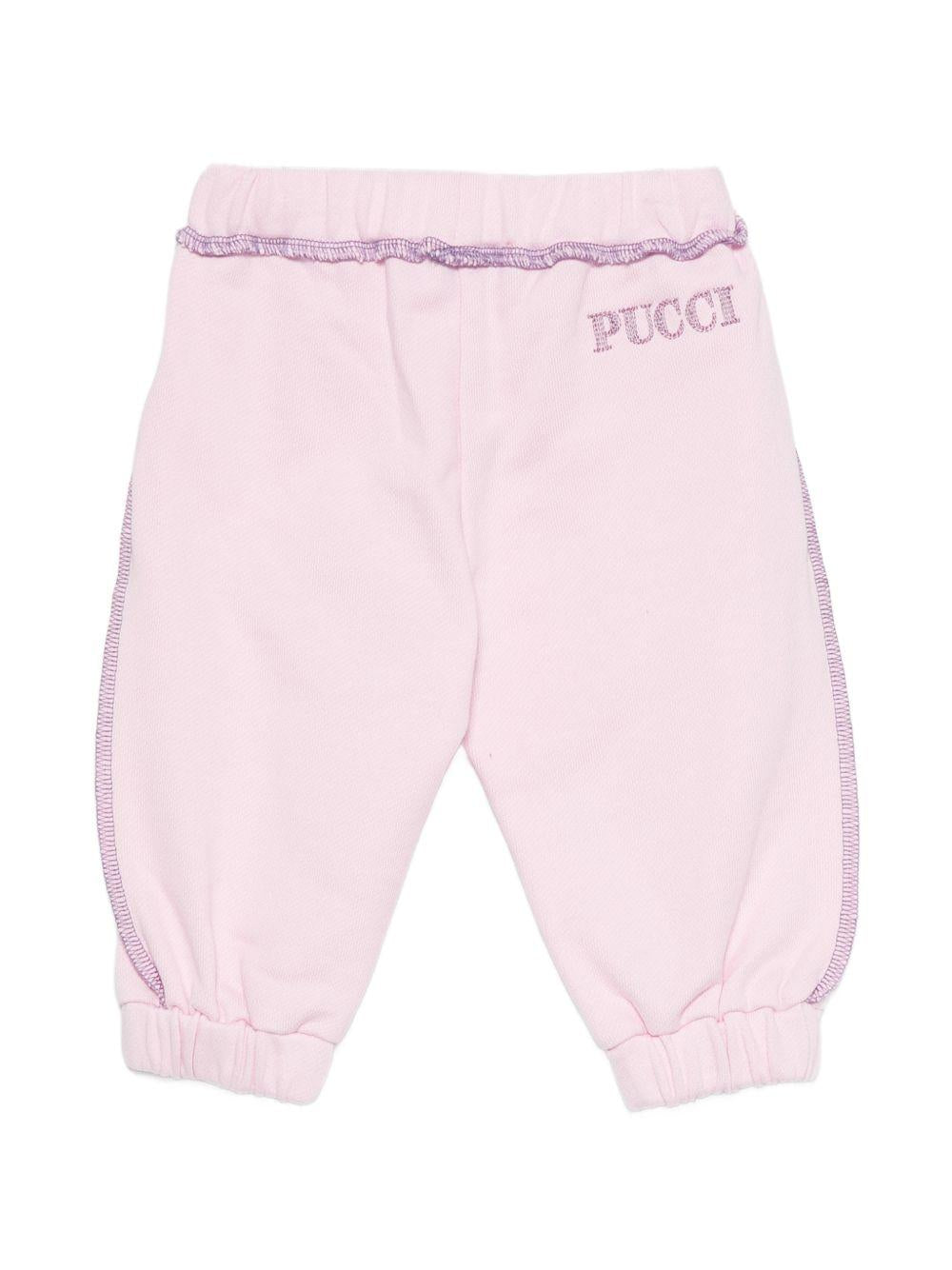 Pantaloni sportivi per neonata Emilio Pucci Junior rosa con cuciture a contrasto PZ6010 Z3183 51S EMILIO PUCCI KIDS 