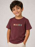T-shirt per bambini Missoni Kids bordeaux con scritta logo multicolore MZ8H31 Z3672 530 MISSONI KIDS 