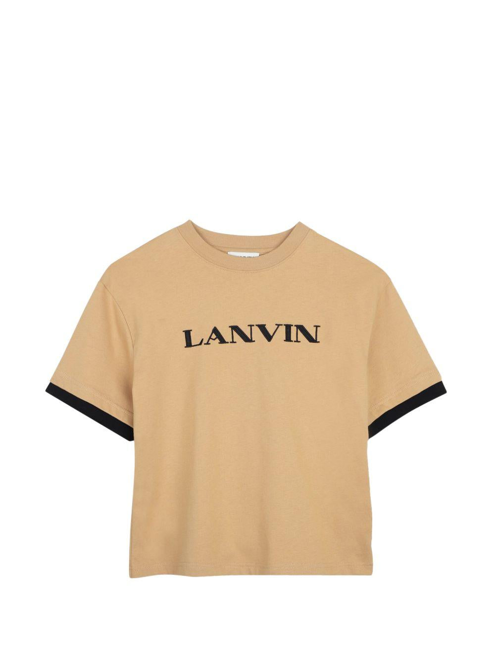 T-shirt per bambino Lanvin Enfant beige con bordi a contrasto N30430 276 LANVIN KIDS 