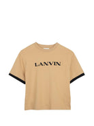 T-shirt per bambino Lanvin Enfant beige con bordi a contrasto N30430 276 LANVIN KIDS 