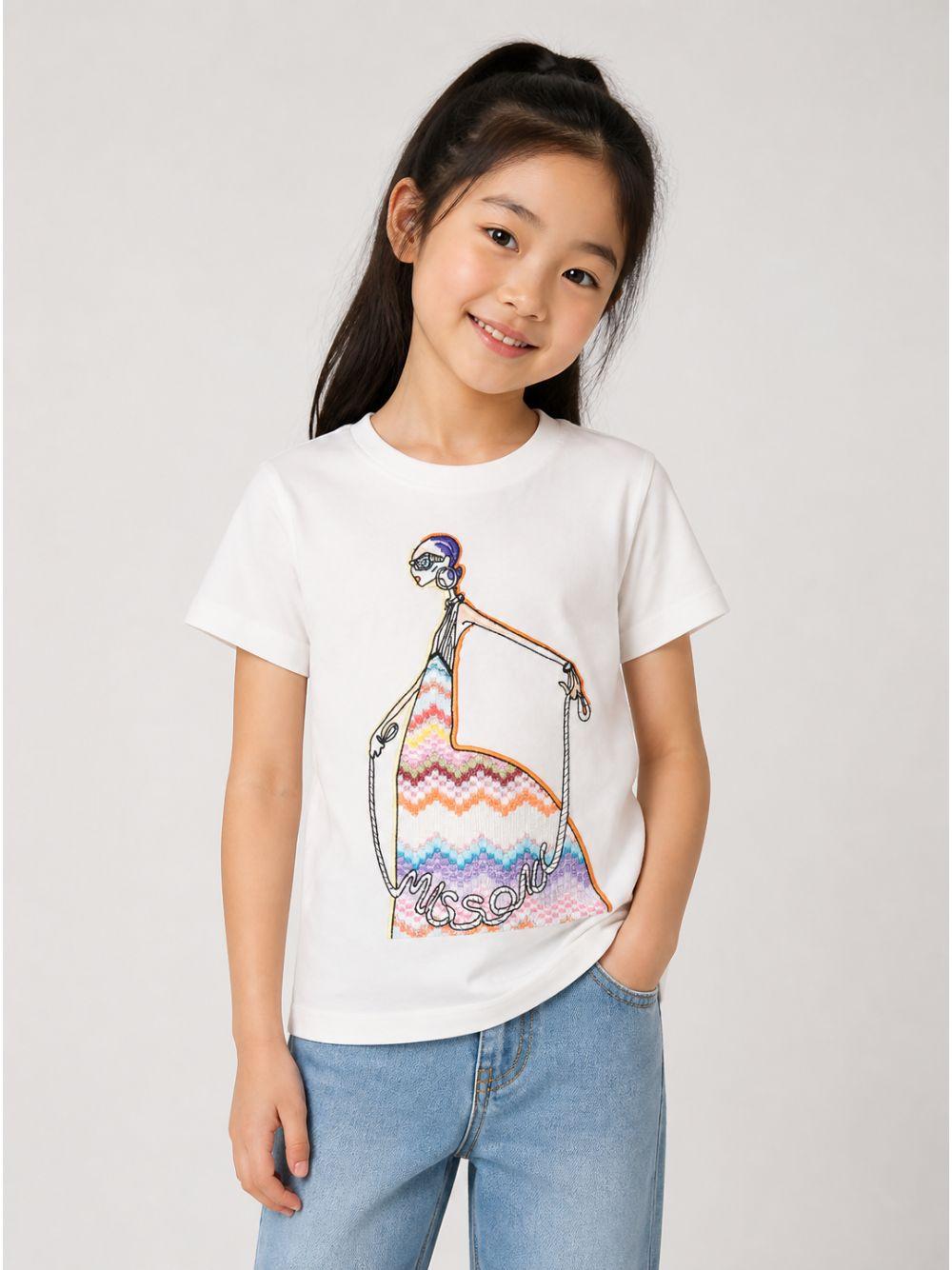T-shirt per bambina Missoni Kids bianca con stampa grafica MZ8A41 Z3672 102 MISSONI KIDS 