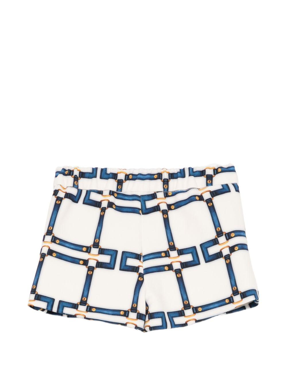 Shorts per bambina Elisabetta Franchi La Mia Bambina bianchi con motivo geometrico blu EGBE0280GAE01 0072 ElISABETTA FRANCHI 