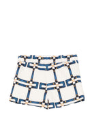 Shorts per bambina Elisabetta Franchi La Mia Bambina bianchi con motivo geometrico blu EGBE0280GAE01 0072 ElISABETTA FRANCHI 