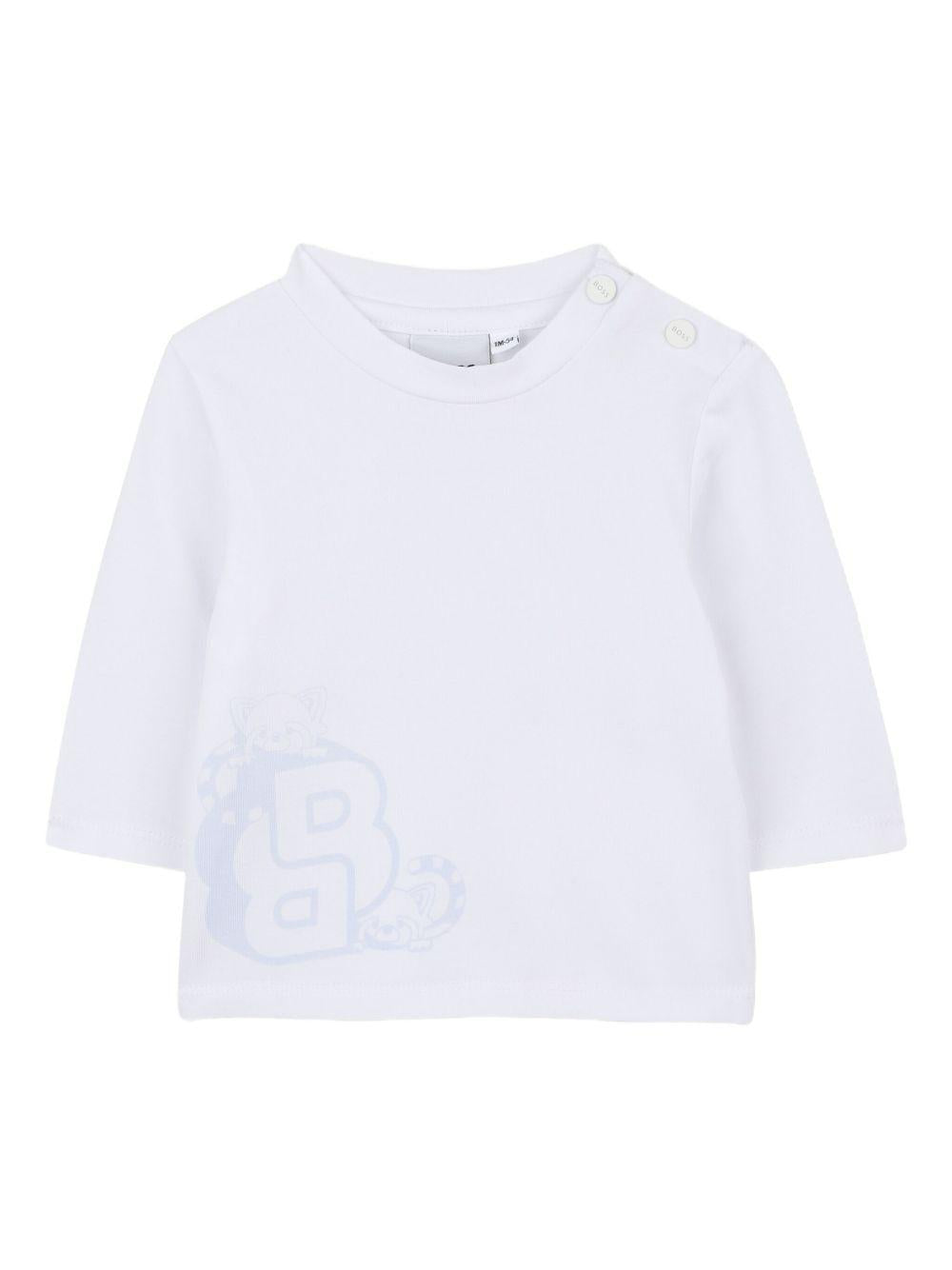 T-shirt per neonato Boss Kids bianca con grafica con logo J52518 10P BOSS KIDS 