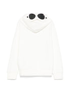 Felpa con occhialini sul cappuccio per bambino C.P. Company Kids bianco con tasche frontali CNF009LCA69 10135 C.P.COMPANY KIDS 
