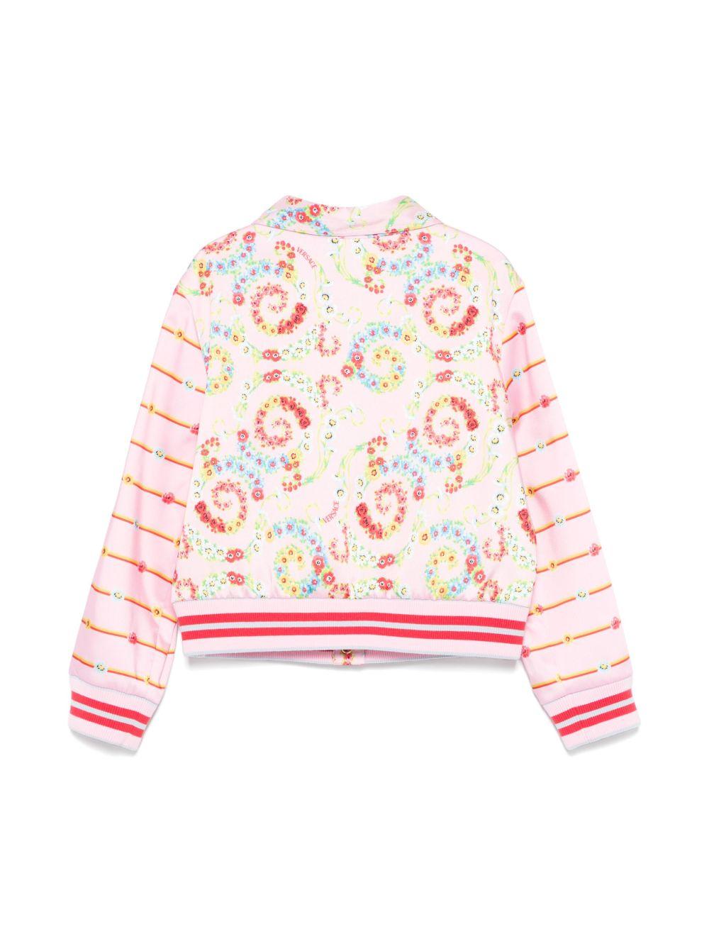 Giubbino per bambina Versace Kids rosa barocco flowers con orlo e polsini a coste 10181761A13000 2PR00 VERSACE KIDS 