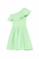 Abito monospalla per bambina Molo verde con dettagli a volant 2S26E104 5639 MOLO KIDS 