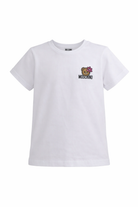 T-shirt per bambina Moschino Kids bianca con ricamo orsetto HAM03PLAA02 10101 MOSCHINO KIDS 