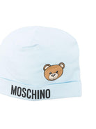 Cappello per neonato Moschino Kids azzurro con stampa logo e Teddy Bear MUX05ALBA00 40304 MOSCHINO KIDS 