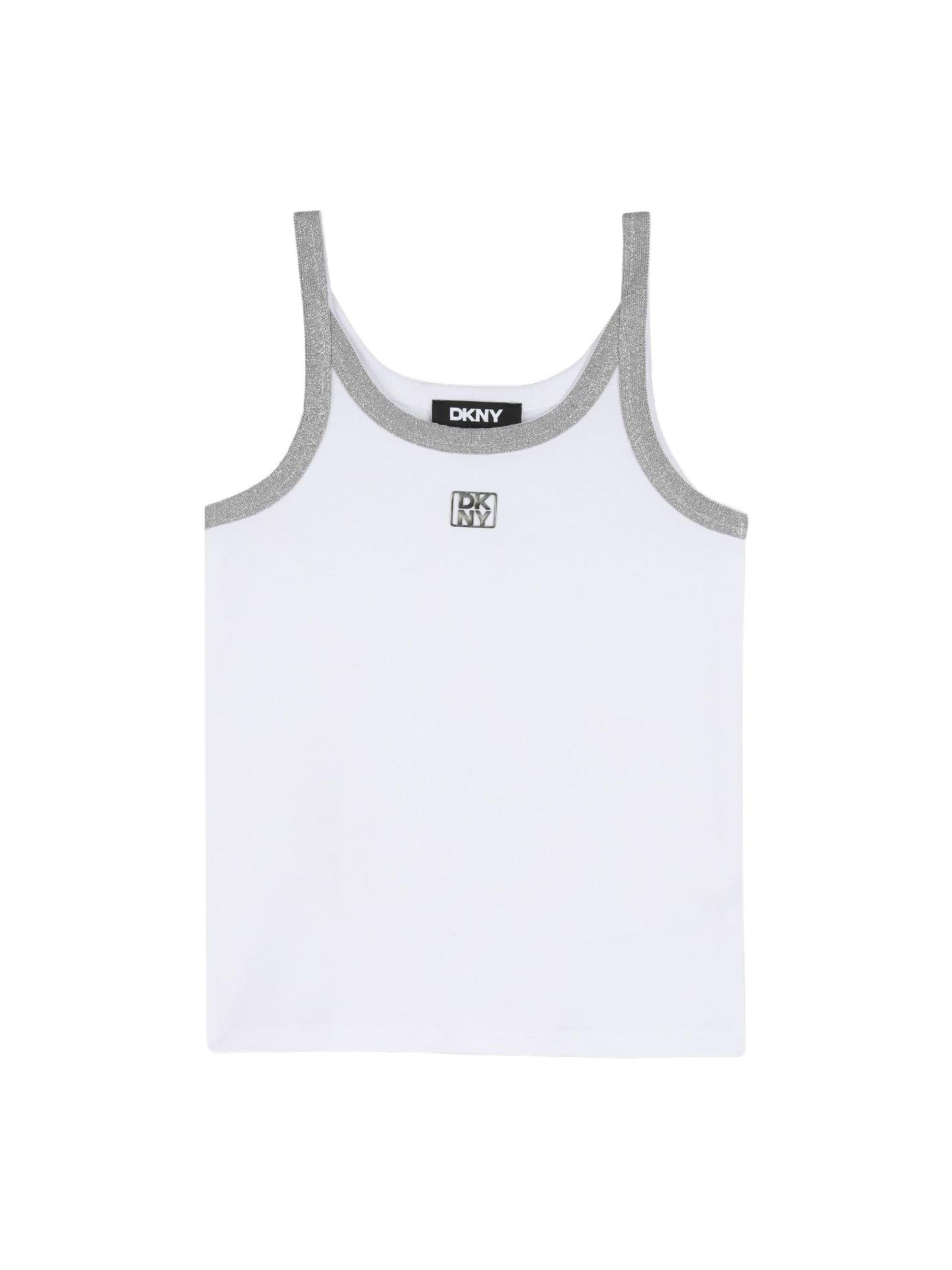Canotta per bambina Dkny Kids bianca con dettaglio a contrasto D62613 10P DKNY KIDS 