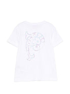 T-shirt per bambina Emilio Pucci Junior bianca con dettaglio logo con motivo Iride PZ8A21 Z3672 100 EMILIO PUCCI KIDS 
