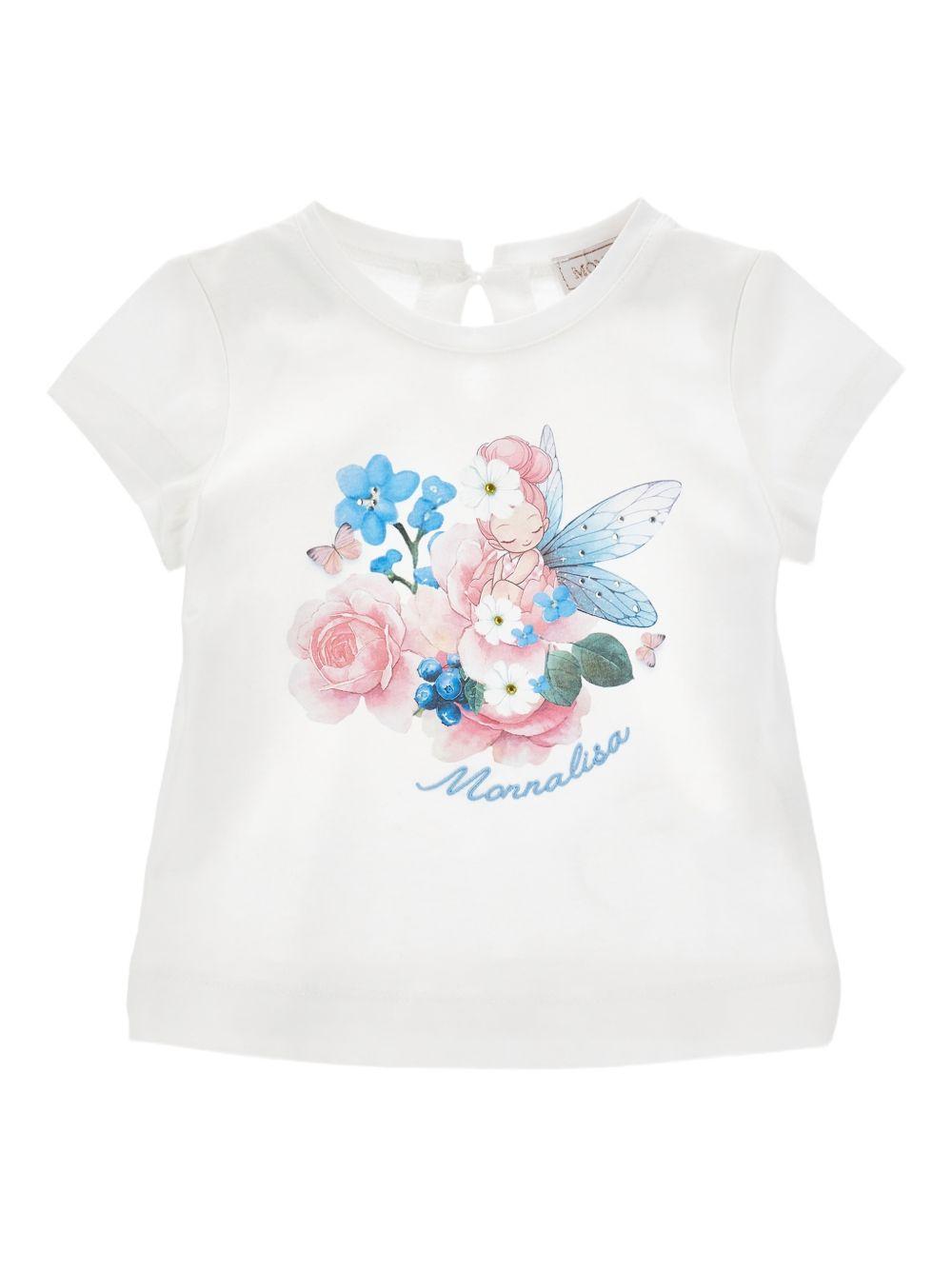 T-shirt per neonata Monnalisa bianca con stampa a fiori 39G601 7002 0099 MONNALISA KIDS 