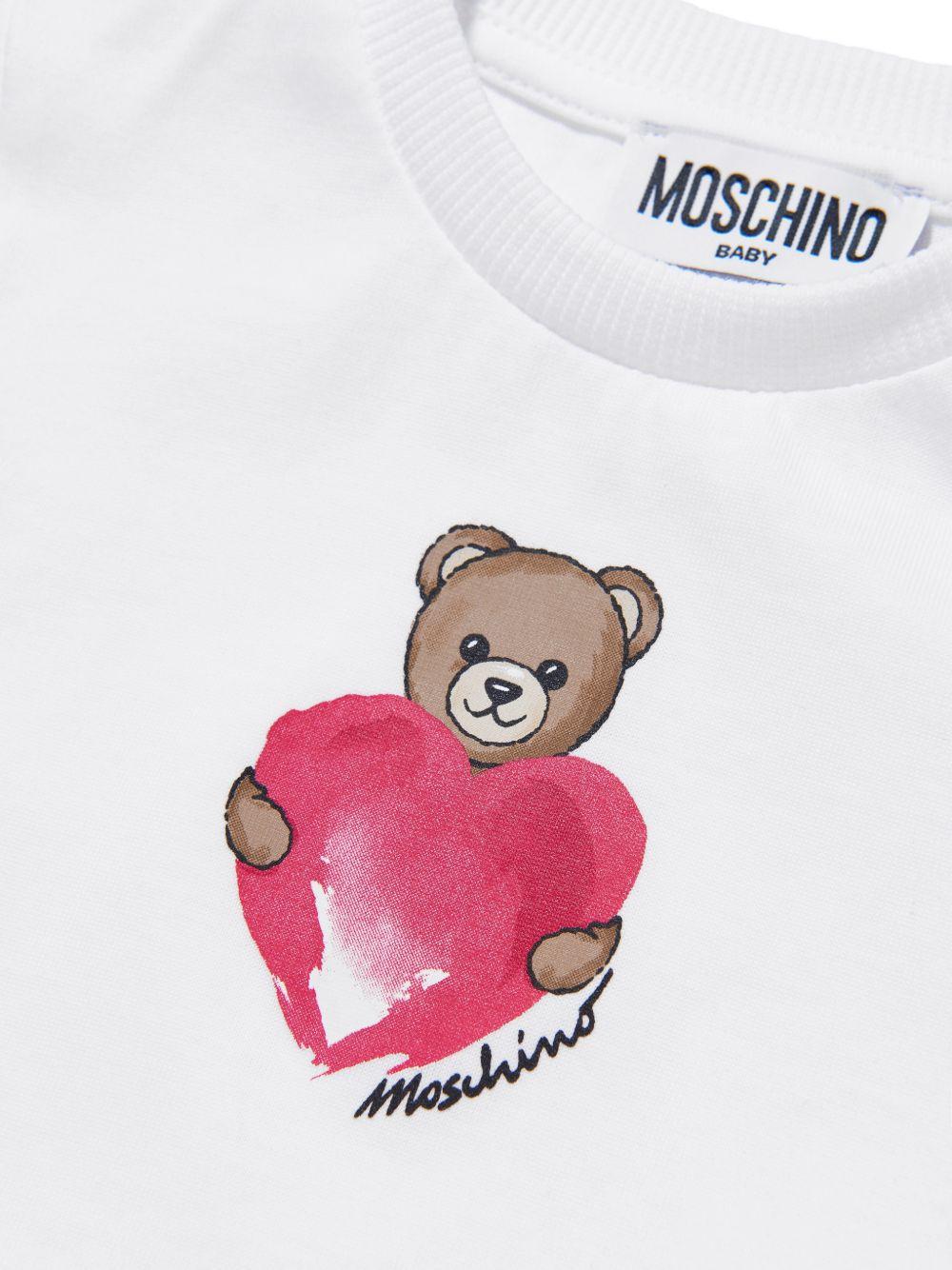 Abito per neonata Moschino Kids bianco con stampa Teddy Bear MDV0DJLAA02 10101 MOSCHINO KIDS 