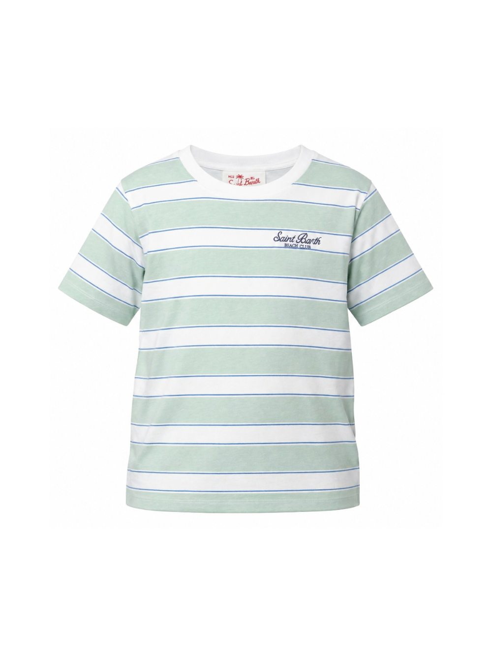 T-shirt per bambino MC2 Saint Barth Kids bianca e verde con motivo a righe orizzontali POT0002 01022L MC2 ST. BARTH KIDS 