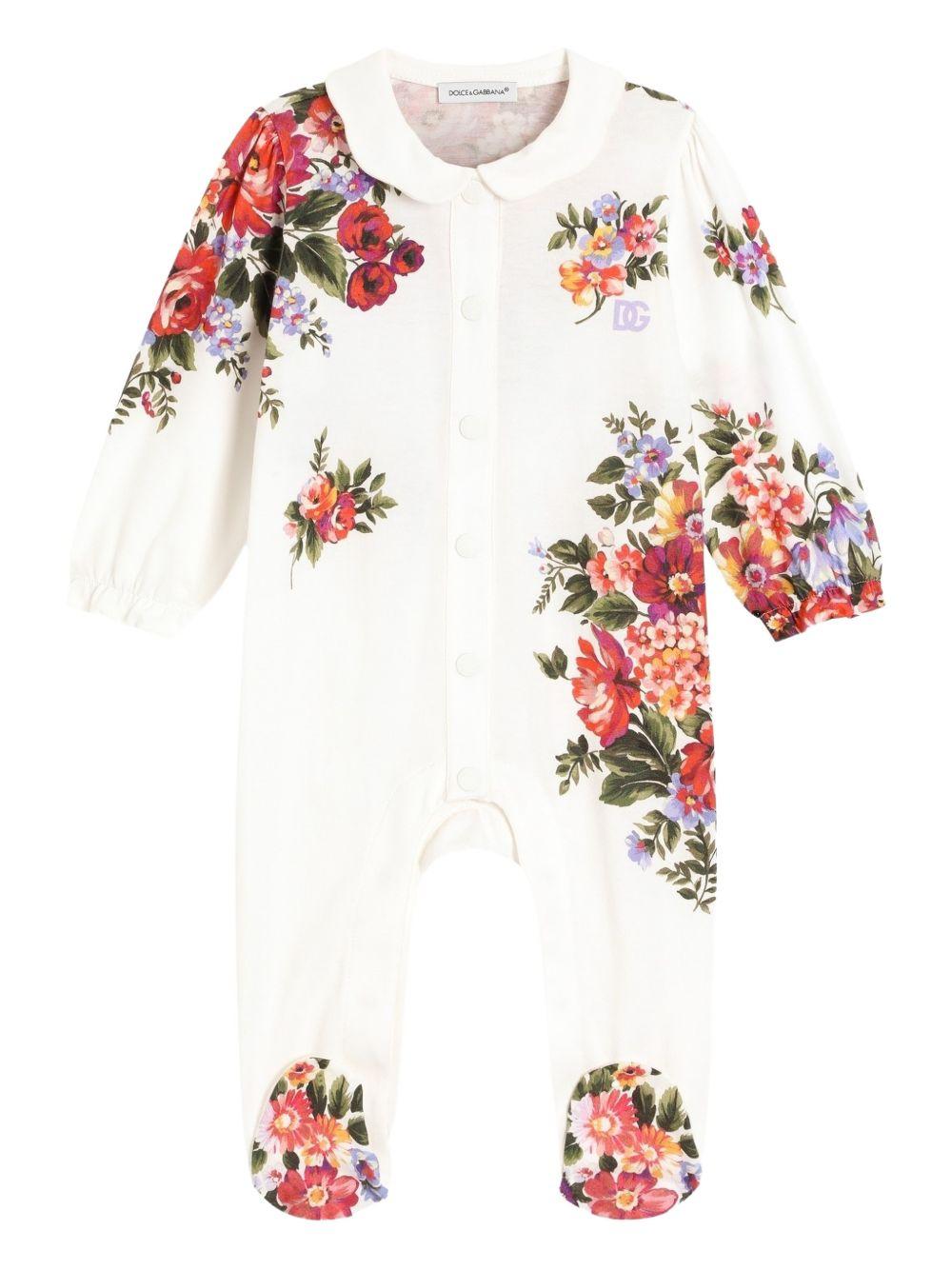 Set tutina, bavaglino e fascia per capelli per neonata Dolce & Gabbana Kids bianco con stampa a fiori L2JO5D II7J6 HA5ZO DOLCE & GABBANA KIDS 