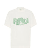 T-shirt per bambino Fendi Kids bianca con stampa logo sul davanti JMI504 7AJ F1UVR FENDI KIDS 