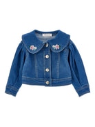 Giacca per neonata Monnalisa blu con ricamo a fiori 39G101 7017 0055 MONNALISA KIDS 