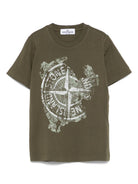 T-shirt con stampa per bambino Stone Island Junior verde con girocollo K1S162100010S0128 V0054 STONE ISLAND JUNIOR 