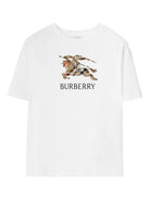T-shirt per bambini Burberry Kids bianca con motivo Equestrian Knight 8120352 A1464 BURBERRY KIDS 
