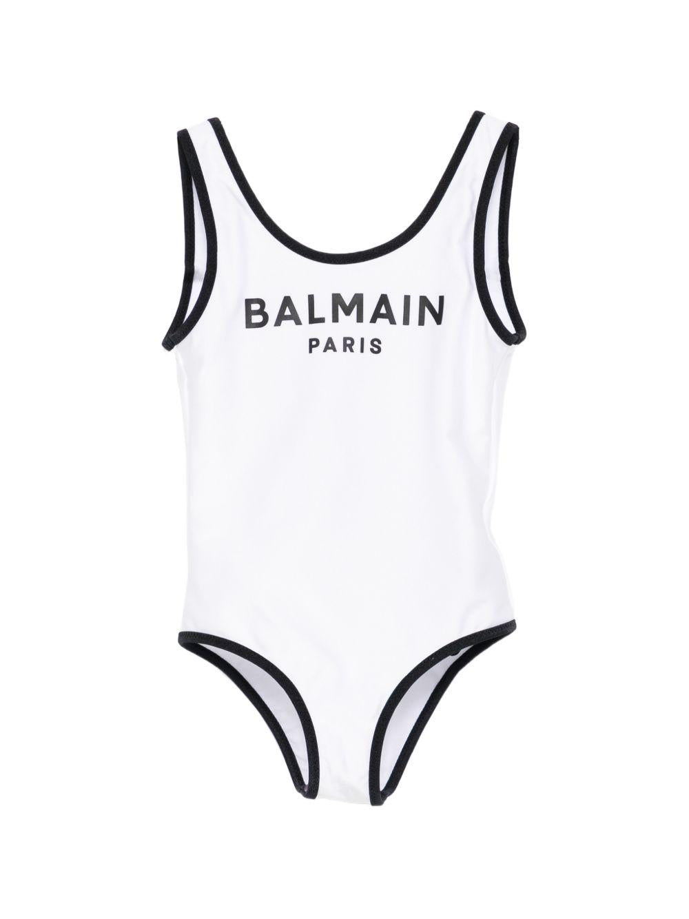 Costume per bambina Balmain Kids bianco con stampa logo sul davanti BXCA0D Z0005 100NE BALMAIN KIDS 