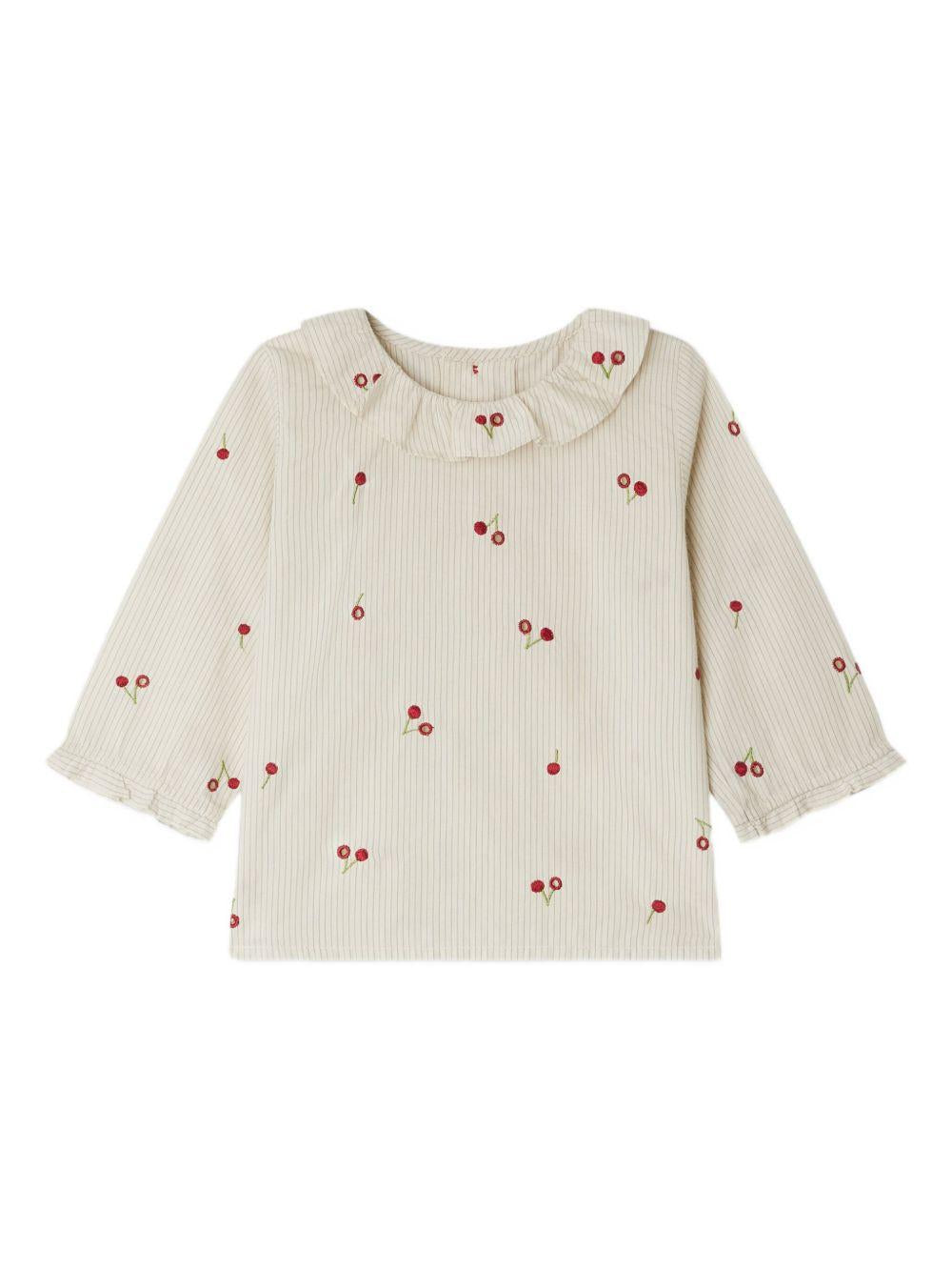 Blusa per neonata Bonpoint bianco con ricamo con ciliegie W05XBLW00006 151E BONPOINT 