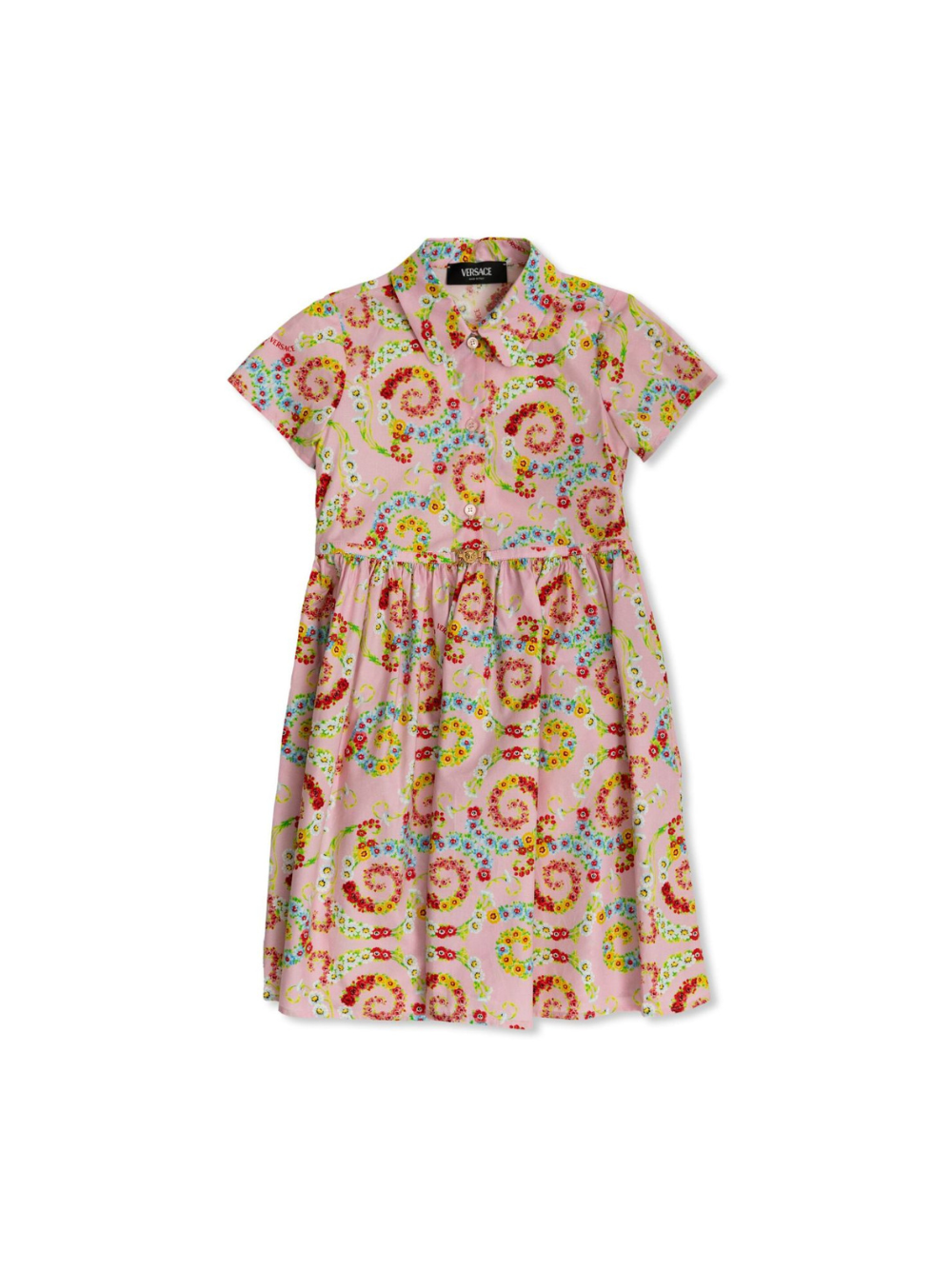 Abito camicia per neonata Versace Kids rosa con motivo floreale Swirl 10186041A13110 5PC00 VERSACE KIDS 