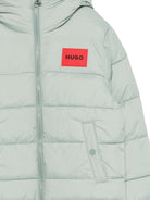 Impermeabile per bambino Hugo Kids verde con cappuccio e logo G00484 75F Hugo 