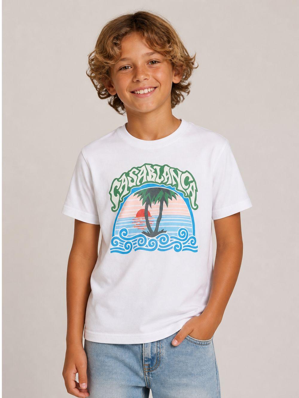 T-shirt per bambino Casablanca Kids bianca con stampa grafica KPF26JTS03803 PALM CASABLANCA KIDS 