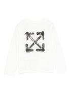 T-shirt per neonato Off-White Kids bianca con logo stampato e maniche lunghe OBX1001F25JER002 0110 OFF WHITE KIDS 