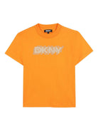 T-shirt per bambino Dkny Kids arancione con dettaglio logo sul davanti D62550 423 DKNY KIDS 