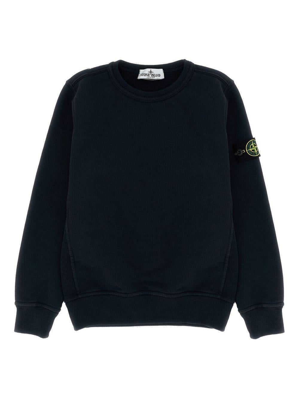 Felpa per bambino Stone Island Kids nera con applicazione sulla manica L2S166100001S0A20 V0029 STONE ISLAND KIDS 