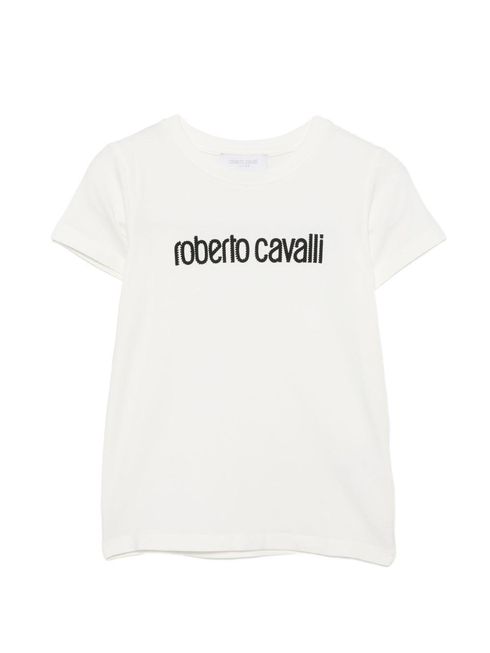 T-shirt per bambino Roberto Cavalli Kids bianca con logo sul davanti CBP26131TS WHITE ROBERTO CAVALLI KIDS 