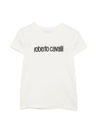 T-shirt per bambino Roberto Cavalli Kids bianca con logo sul davanti CBP26131TS WHITE ROBERTO CAVALLI KIDS 
