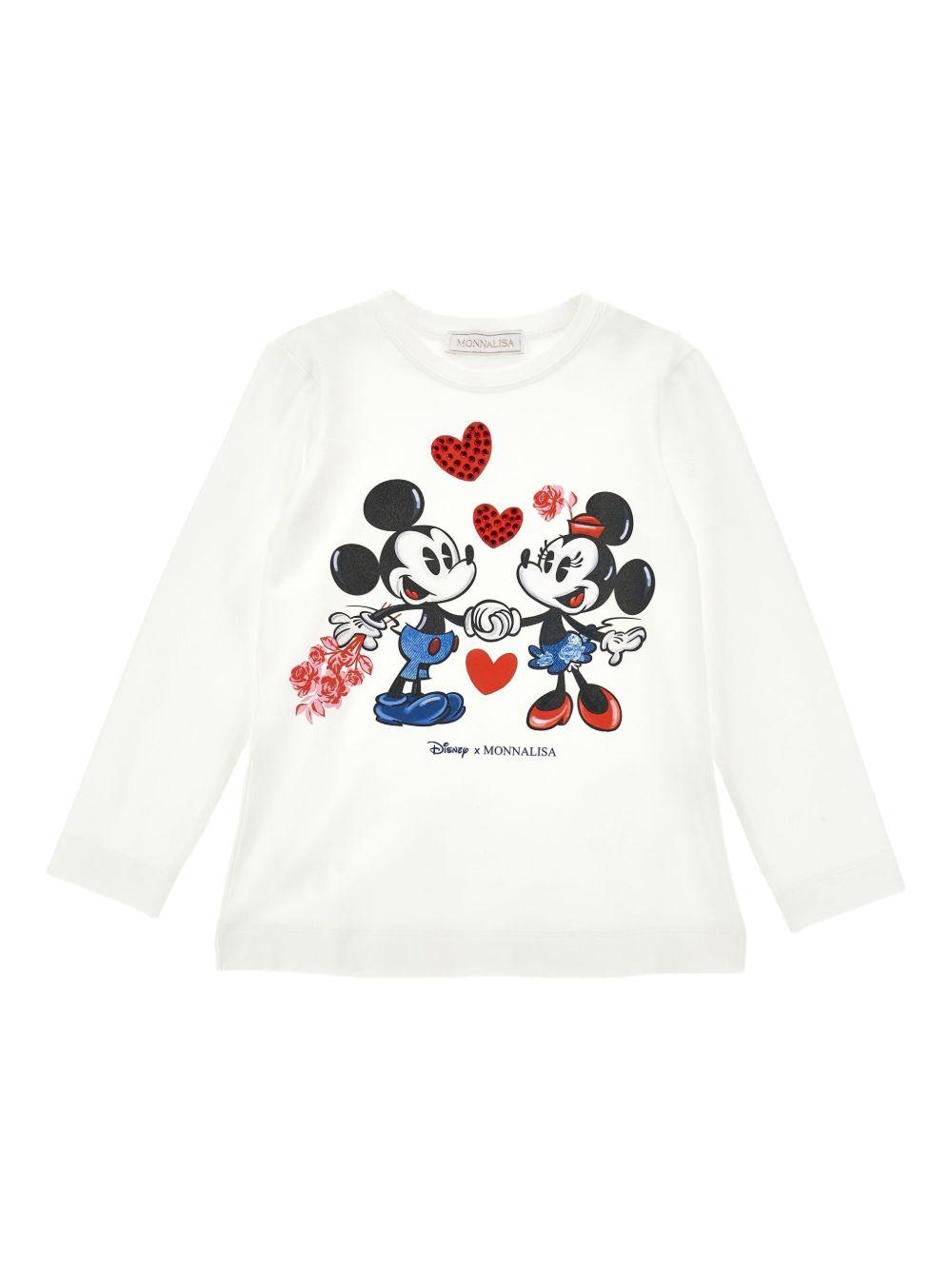 T-shirt per bambina Monnalisa bianca con grafica con Topolino e Minnie 19F602 6003 0001 MONNALISA 