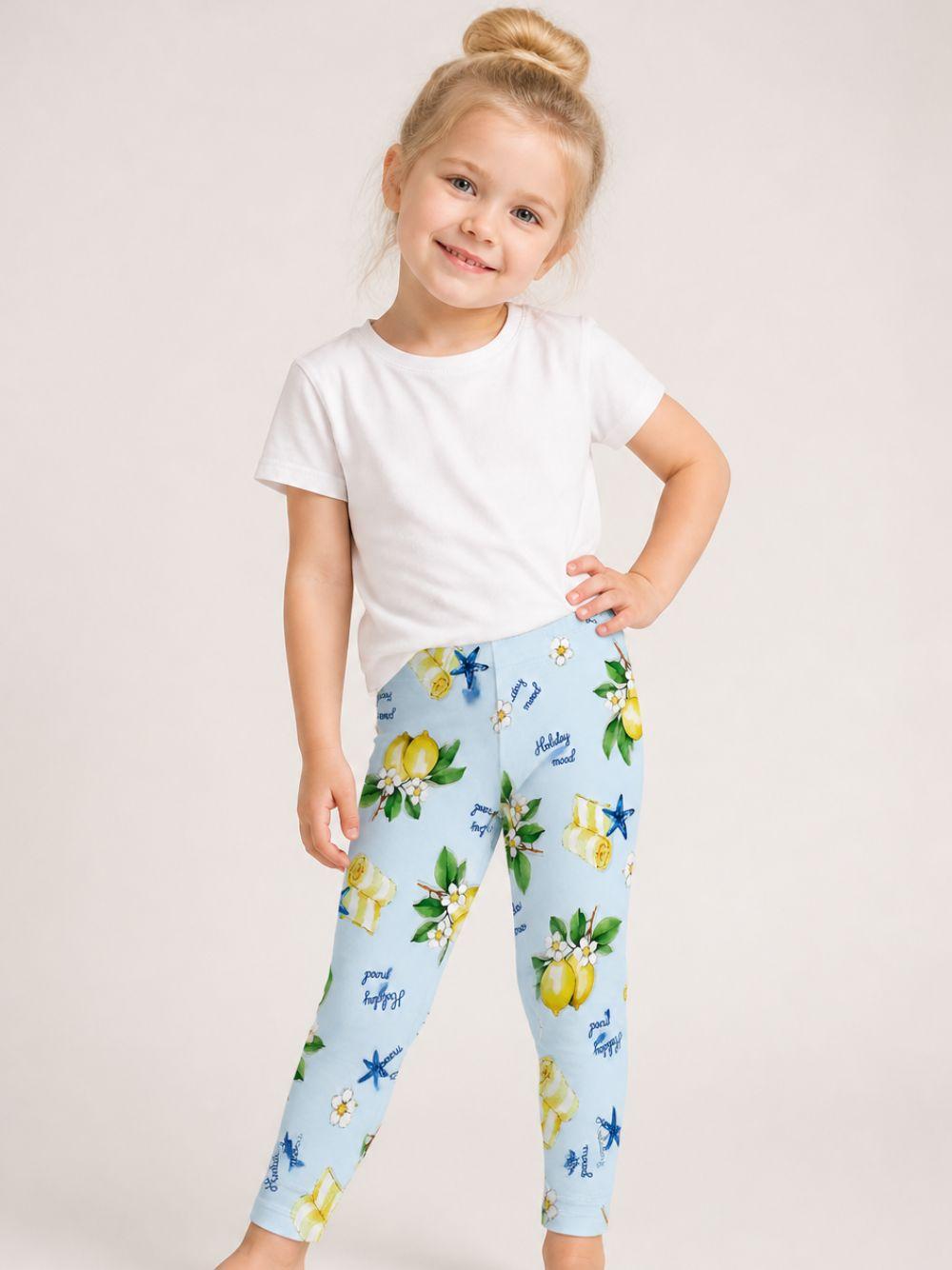 Leggins per bambina Monnalisa Kids azzurri con stampa Holiday Mood all-over 19G421NP 7752 0052 MONNALISA KIDS 
