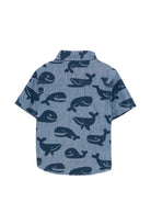Camicia per neonato Stella McCartney Kids in denim con stampa balene TY5511 Z3621 606BL STELLA McCARTNEY KIDS 
