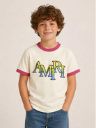 T-shirt per bambino Amiri Kids bianca con stampa logo sul davanti ACTOJR1029 127 AMIRI KIDS 