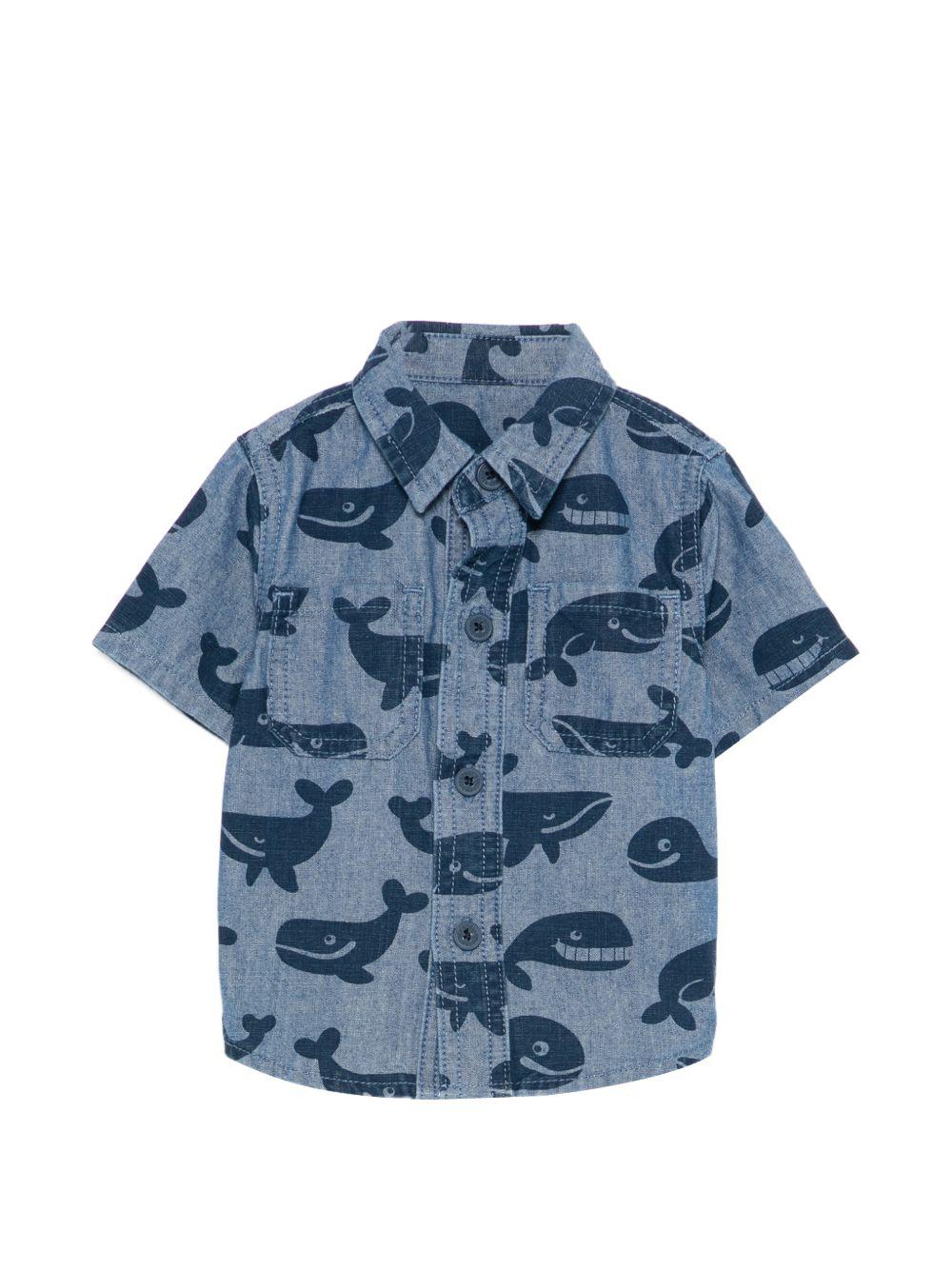 Camicia per neonato Stella McCartney Kids in denim con stampa balene TY5511 Z3621 606BL STELLA McCARTNEY KIDS 