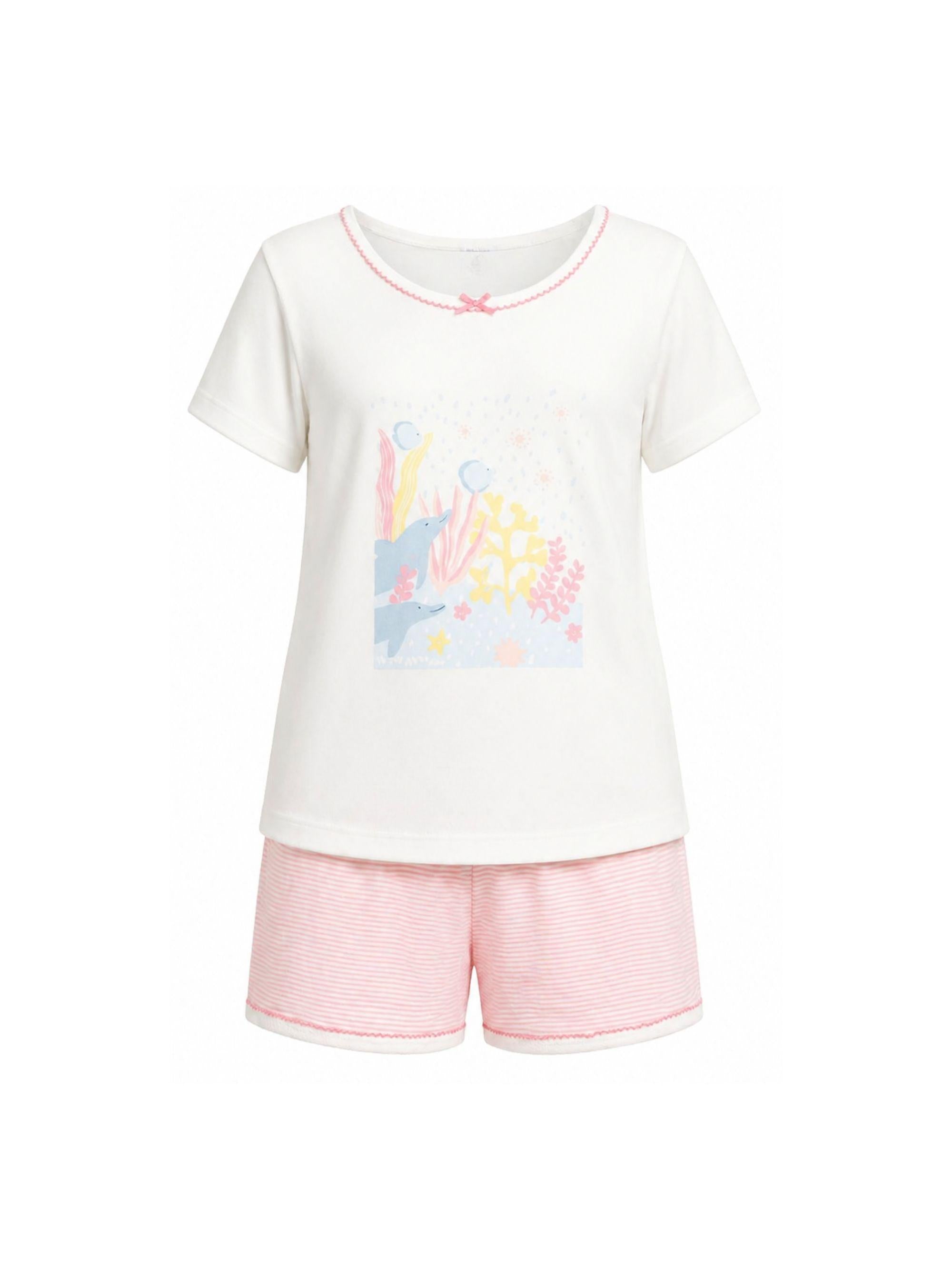 Pigiama per bambina Petit Bateau bianco con stampa grafica sul davanti A0FDF 01 PETIT BATEAU KIDS 