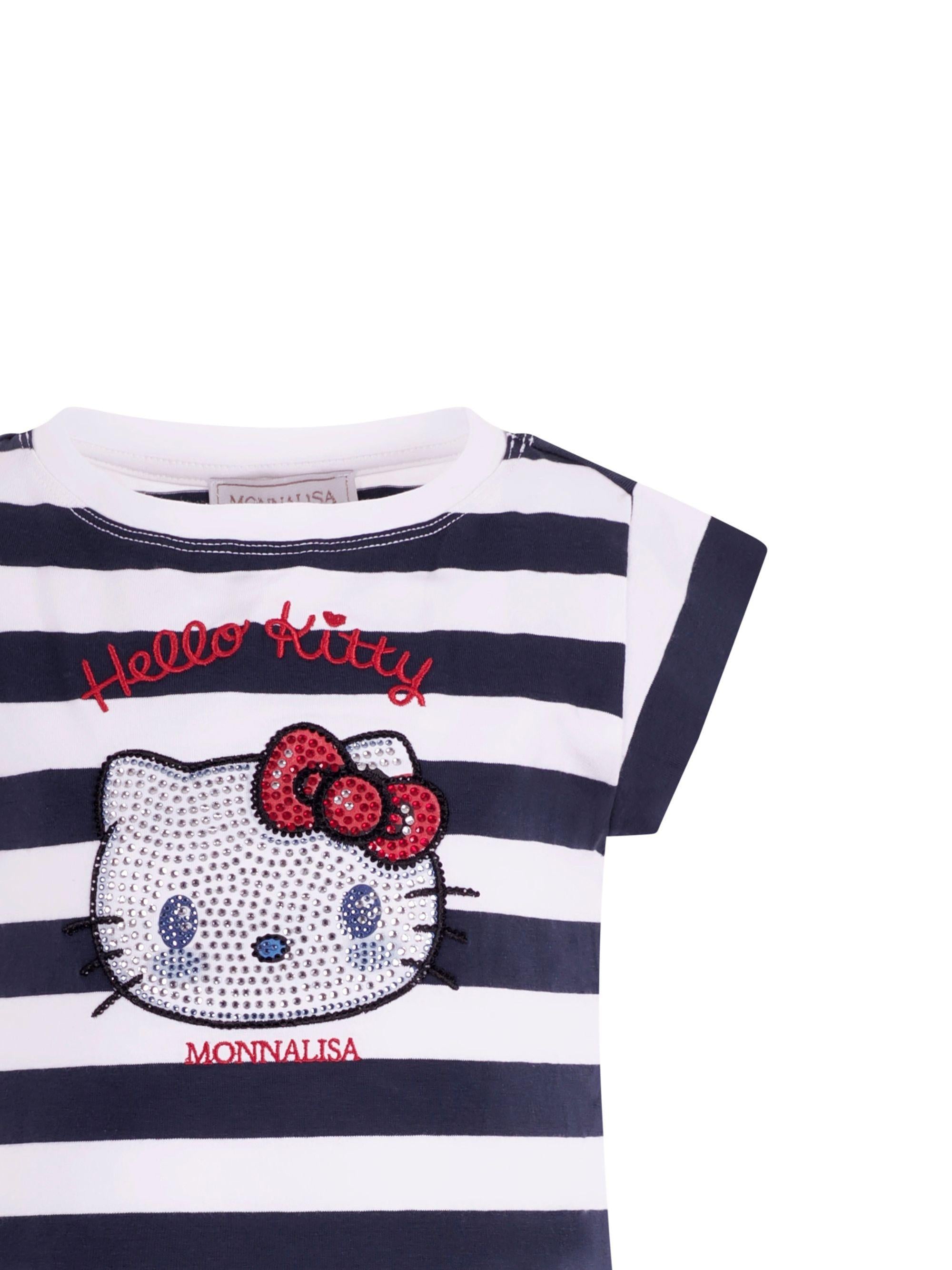 T- shirt per bambina Monnalisa blu con motivo a righe con stampa a decorazione 19G617 7042 9956 MONNALISA KIDS 