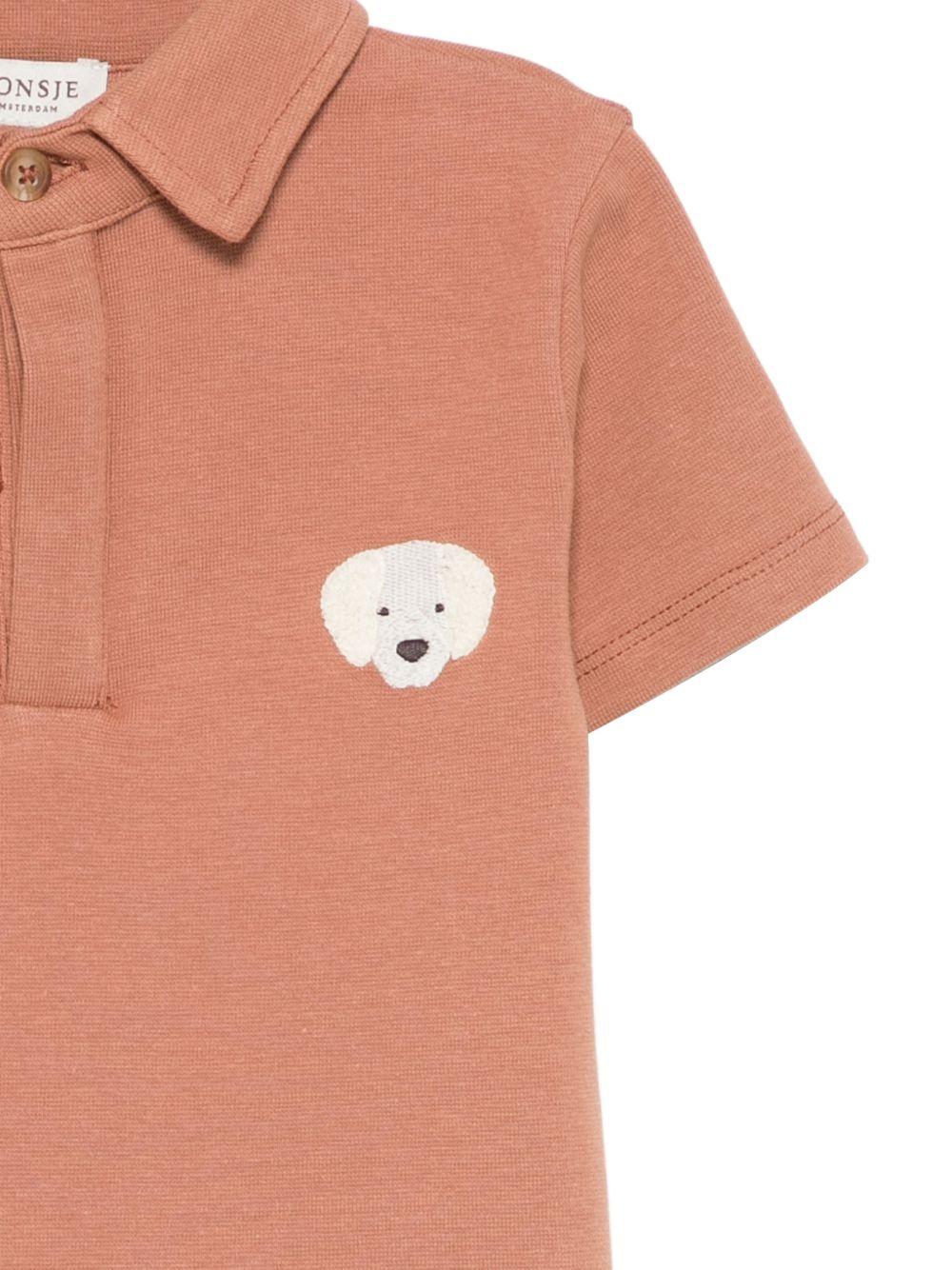 T-shirt per neonato Donsje marrone con ricamo cagnolino 4098703 00100 DONSJE KIDS 