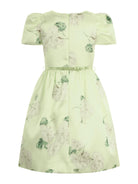 Abito per bambina Monnalisa verde con stampa grafica a fiori con cintura 71G907 7650 0020 MONNALISA KIDS 