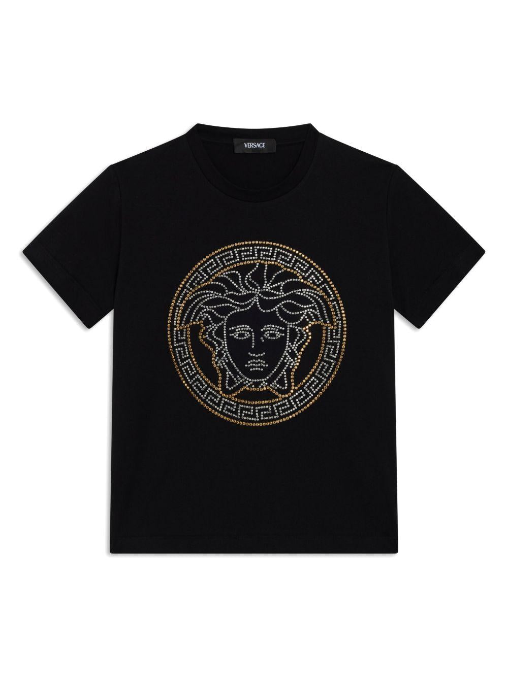 T-shirt per bambina Versace Kids nera con motivo con testa di Medusa con glitter 10183421A12984 6BG90 VERSACE KIDS 