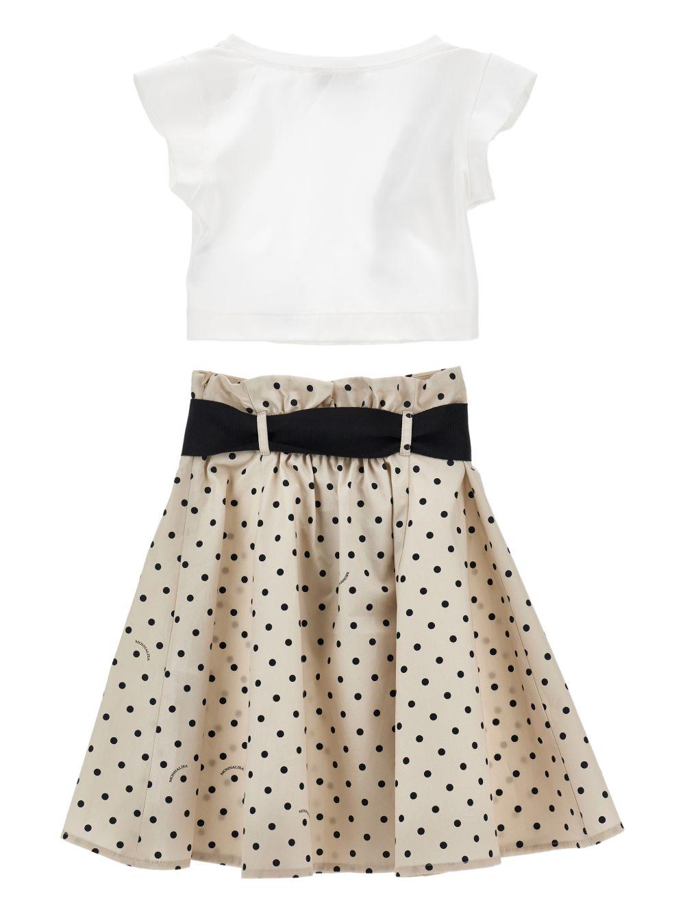 Set t-shirt e gonna per bambina Monnalisa beige con stampa a pois 11G504 7600 0350 MONNALISA 