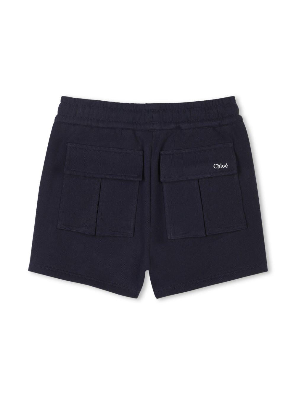 Shorts per bambina Chloé Kids blu in cotone biologico e logo sul retro C20464 859 CHLOE' KIDS 
