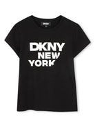 T-shirt con stampa per bambino Dkny Kids nero con girocollo D62304 09B DKNY KIDS 
