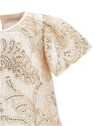 Abito per bambina Monnalisa beige con decorazione con paillettes 71G918RM 7995 0270 MONNALISA KIDS 