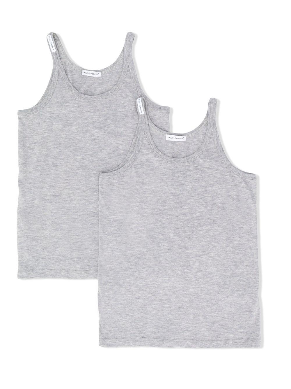 Set due canotte per bambino Dolce & Gabbana Kids grigio con targhetta logo L4J702 G7OCU S8290 DOLCE & GABBANA KIDS 