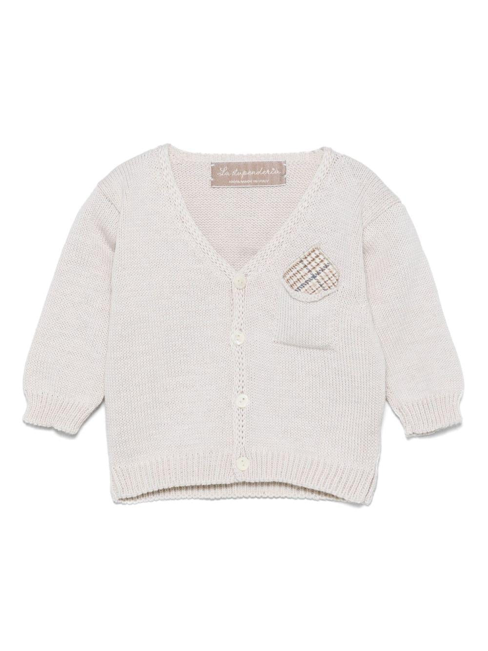 Cardigan per neonata La Stupenderia beige in cotone con tasca applicata sul petto SCCR71825 Z11 LA STUPENDERIA KIDS 