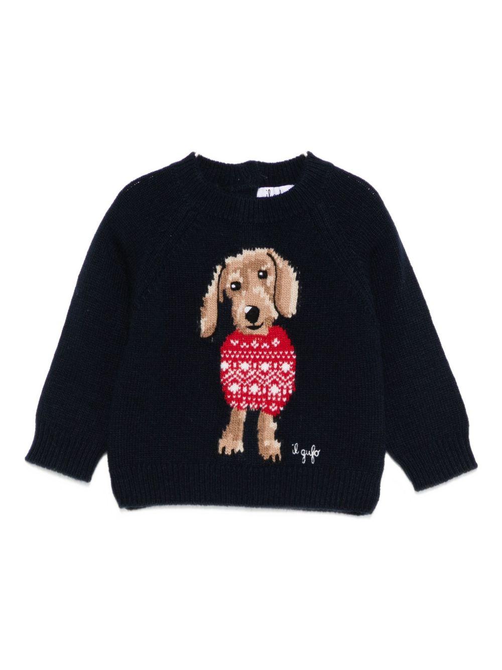 Maglione per neonato Il Gufo blu con ricamo cagnolino A25GMA0008EM220 4939 IL GUFO 